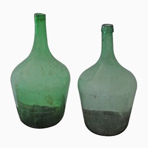 Vintage Hungarian Green Wine Bottles, Set of 2