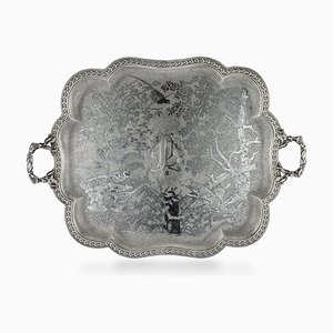 Antique 19th Century French Solid Silver and Niello Serving Tray, 1870s