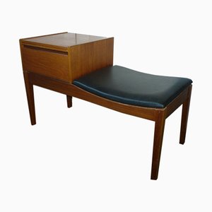 Vintage Teak Telephone Bench Unit with Vinyl Seat, 1960s