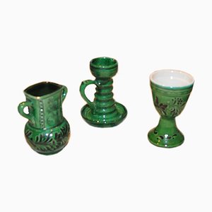 Vintage Hungarian Folk Glazed Ceramic Set, Set of 3