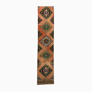 Tapis de Couloir Tribal Vintage Rose et Vert en Laiton, Turquie