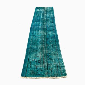 Alfombra de turquesa vintage tribal turquesa sobreteñida en azul de lana