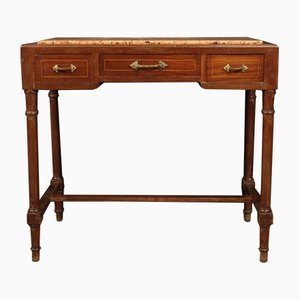 Italian Inlaid Mahogany and Maple Desk with Marble Top, 1920s