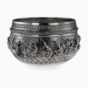 Antike burmesische Thabeik Schale aus solidem Silber, 1880er
