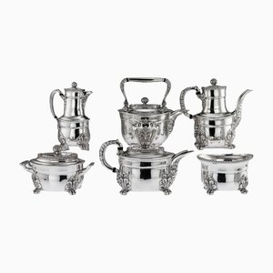 Antique American Solid Silver Acanthus Tea Service from Tiffany & Co, 1880s, Set of 6