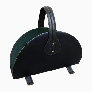Mid-Century French Leather and Brass Magazine Rack by Jacques Adnet