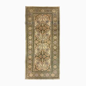 Turkish Green and Beige Distressed Wool Runner Rug, 1970s