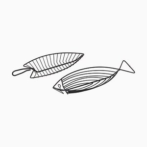 Cuencos en forma de pez de alambre, años 50. Juego de 2