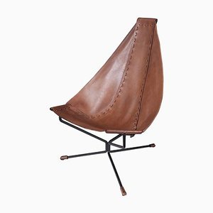 Enclosed Lotus Lounge Chair in Leather and Steel by Dan Wenger