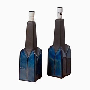 Lampade da tavolo grandi in ceramica blu e grigia di Søholm, Danimarca, anni '60, set di 2