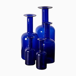 Blue Floor Vases by Otto Brauer for Holmegaard, 1960s, Set of 5