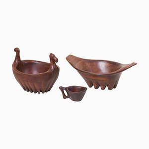 Large Bowl and Cup in Walnut by Lee Swennes, USA, 1960s, Set of 3