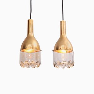 Pendant Lamp in Brass and Glass, 1960s