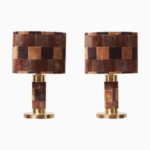 Hollywood Regency Table Lamps in Brass and Rug, 1970s, Set of 2