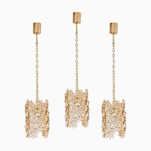 Gilded Brass and Crystal Glass Encrusted Pendant Lamp from Palwa, 1970s