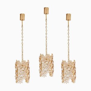 Gilded Brass and Crystal Glass Encrusted Pendant Lamp from Palwa, 1970s