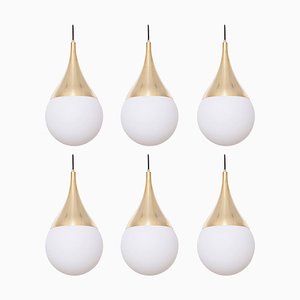 Lámpara colgante de latón y vidrio satinado al estilo de Stilnovo, años 2000