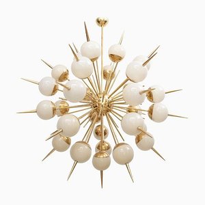 Large Sputnik Murano Glass and Brass Chandelier, 1980s