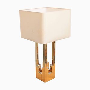 Lámpara de mesa grande de latón y cromo de Lumica, años 70