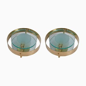 Brass and Glass Sconces in the Manner of Max Ingrand and Fontana Arte, Set of 2