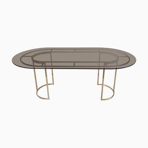 Large Brass and Glass Dining Table, 1970s