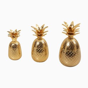 Brass Pineapple Ice Buckets or Candy Boxes, 1970s, Set of 3