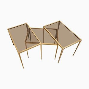 Brass and Glass Nesting Tables from Münchner Werkstätten, 1960s, Set of 3