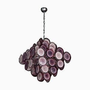 Großer Vintage Amethyst Murano Glasscheiben Kronleuchter, Vistosi zugeschrieben