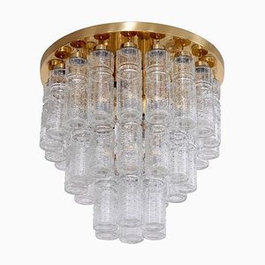 Large Glass and Brass Flush Mount or Chandelier from Glashütte Limburg, 1960s