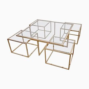 Large Coffee Table in Brass with Nesting Tables from Maison Charles, 1960s, Set of 5