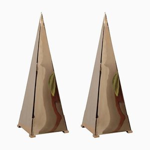 Large Brass Pyramid Table Lamps, 1980s, Set of 2