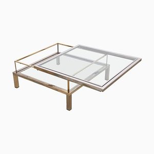 Sliding Top Coffee Table in Brass and Chrome from Maison Jansen, 1970s