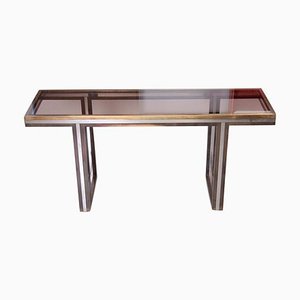 Large Brass and Chrome Console Table, 1970s