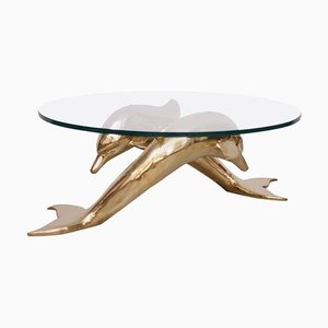 Brass Coffee Table in Shape of Two Dolphins, 1970s