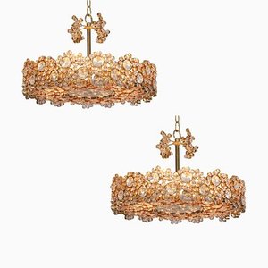 Gilded Brass and Crystal Glass Encrusted Chandelier from Palwa, 1960s