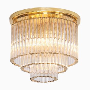 Vintage Glass and Brass Flush Mount Ceiling Lamp by Ernst Palme in the Style of Venini