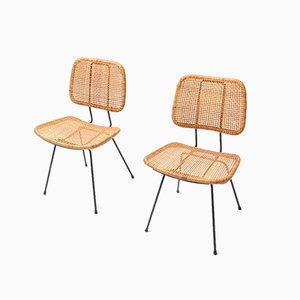 Dutch Cane and Black Metal Dining Chairs by Dirk van Sliedregt, 1950s, Set of 2