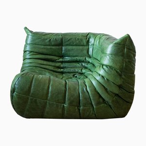 Vintage Green Leather Togo Corner Seat by Michel Ducaroy for Ligne Roset