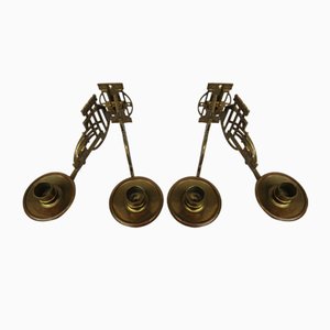 Art Nouveau Brass Piano Candleholders, Set of 2