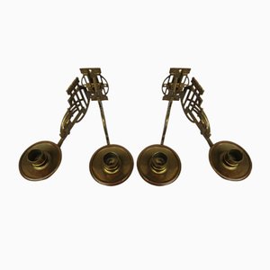 Bougeoirs pour Piano Art Nouveau en Laiton, Set de 2