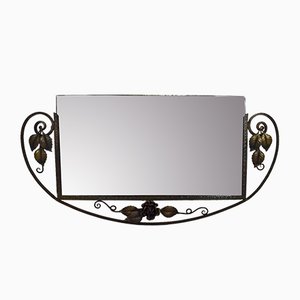 Art Deco Wrought Iron Mirror with Flowers, 1930s