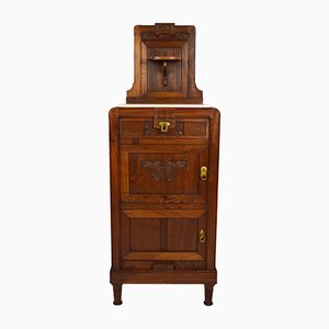 Antique Art Nouveau Carved Walnut Nightstand with Marble Top, 1900s