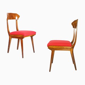 Mid-Century Stühle aus Holz und Rotem Stoff von Fratelli Barni Mobili d'Arte, 1950er, 2er Set