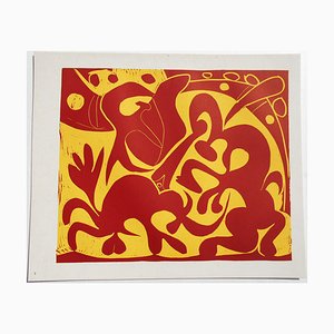 Picador Goading Stier mit Matador Linolschnitt von Pablo Picasso, 1962