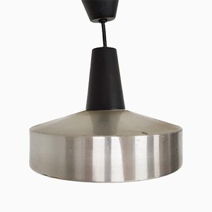 Petite Lampe à Suspension en Argent et Noir, Pays-Bas, 1950s