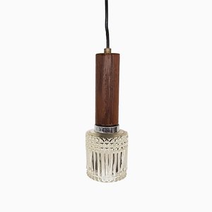 Kleine Hängelampe aus Holz & Glas, 1960er