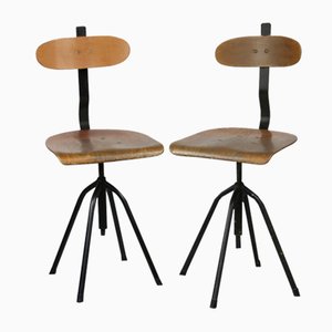 Vintage Industrial Black Swivel Chairs, 1960s, Set of 2
