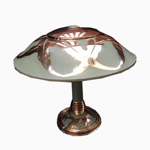 Art Deco Tischlampe aus Messing in Weichgrün