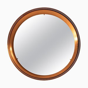 Danish Round Copper Mirror with Backlight, 1960s