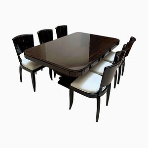 Art Deco Expandable Dining Room Set in Macassar, France, 1920s, Set of 7